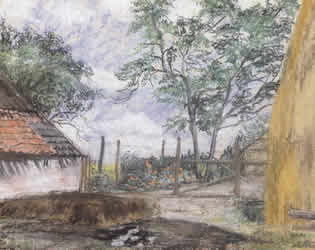 Wilhelmina Boerderij met bloemen en hooiberg